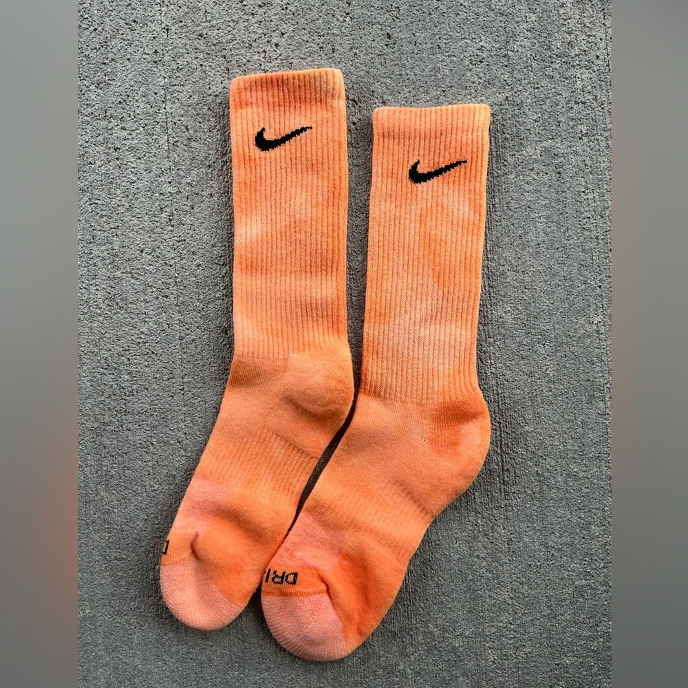 Nike socks tie dyed. Orange